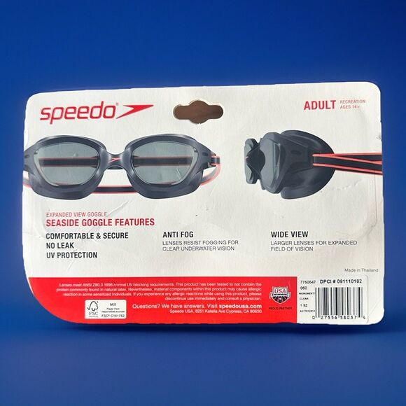 Speedo Adult Gray Expanded View Wide View Goggle Anti Fog UV Protection New 14+ - Picture 2 of 2